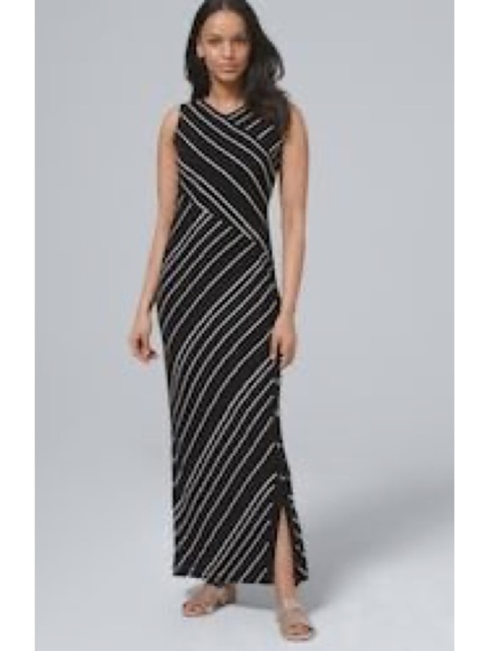 White House Black Market Black and White Diagonal-Stripe Maxi Dress